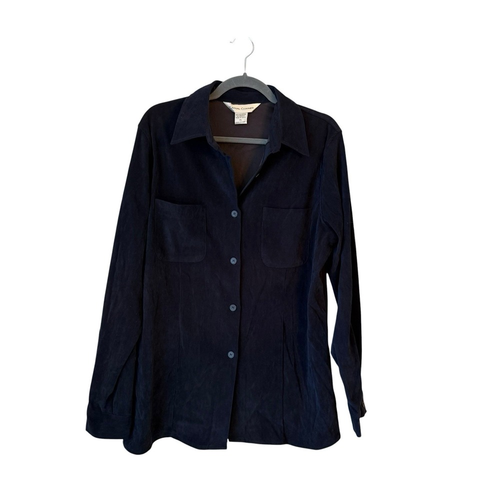 Casual Corner Black Faux Suede Button Up Shirt Womens XL Minimalist Capsule EUC